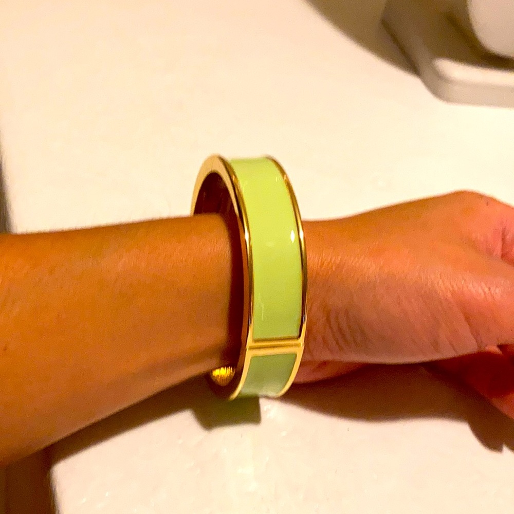Gold metal and sage green enamel hinge bracelet